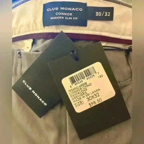 NWT Men's Club Monaco Connar Modern Slim Fit Chino's Grey 30"x32" - Picture 7 of 7